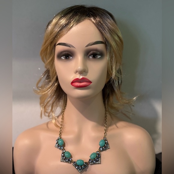 Stella & Dot Statement Necklace - Turquoise & Blue Crystal Bib - Picture 4 of 10